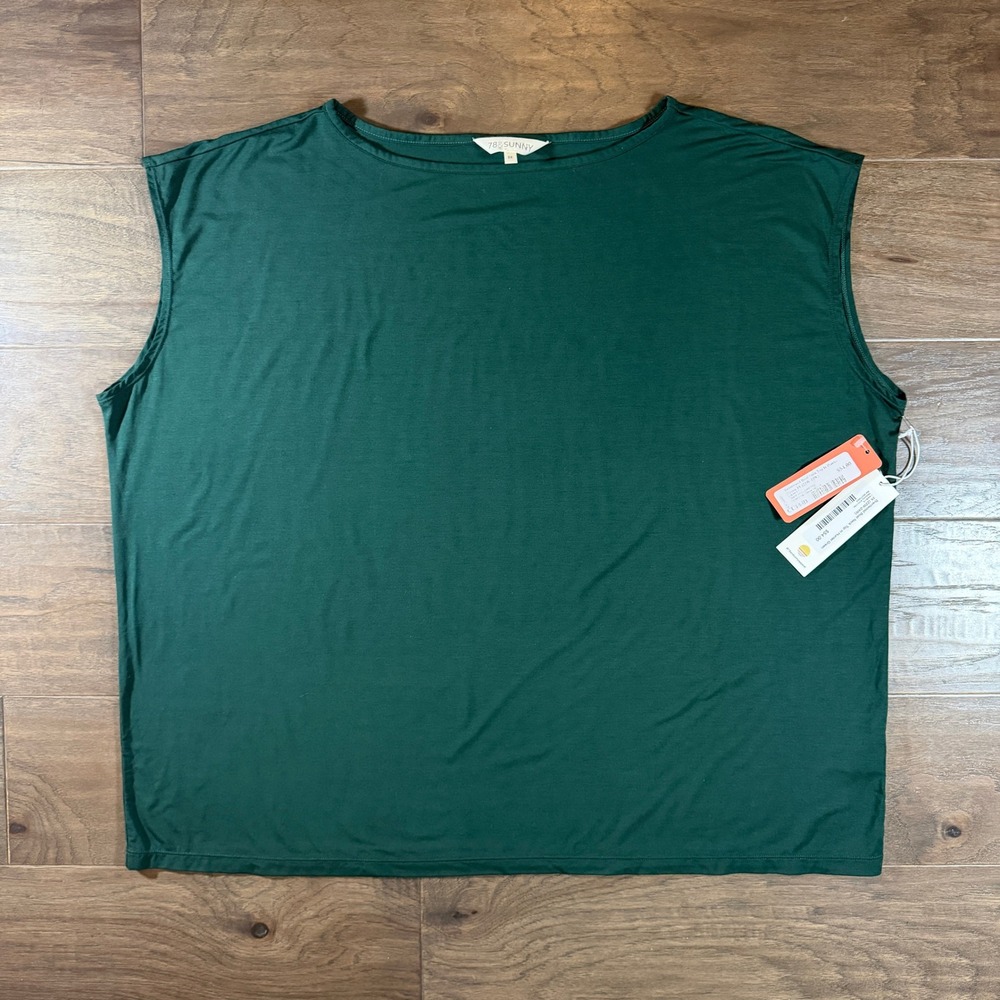 78&Sunny Brentwood Boat Neck Top Hunter Green Sleeveless Modal Blend 3X‎ NEW